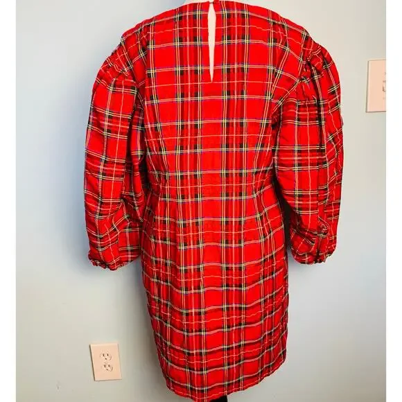 NWT J. Crew Puff Sleeve Dress in Good Tidings Plaid Size Medium - Picture 4 of 7